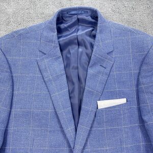 Renoir Blazer Jacket Mens 42S Blue Windowpane Check Cotton Slim Fit Notch Lapel